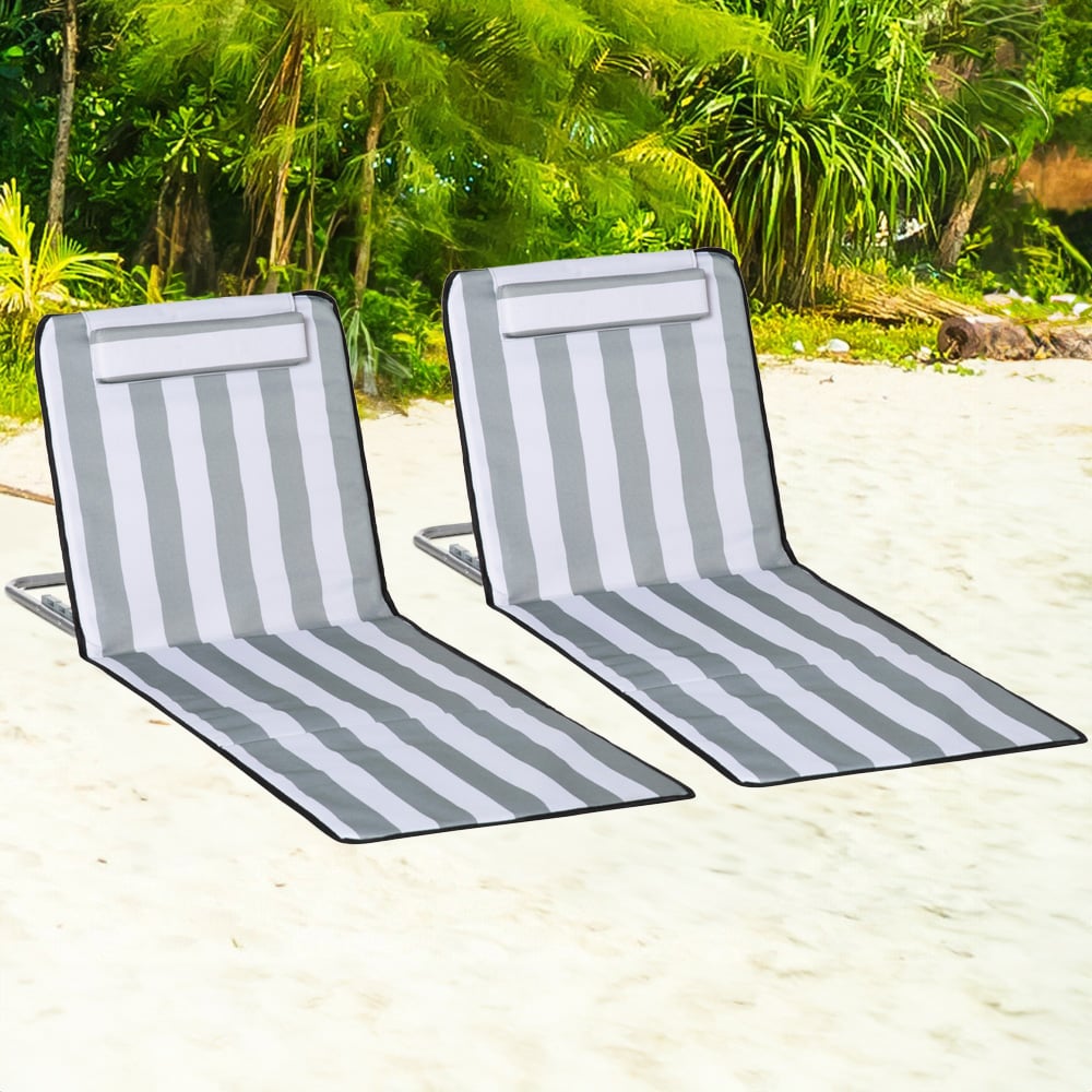 Outsunny Set of 2 Light Grey Adjustable Folding Sun Lounger Image 1