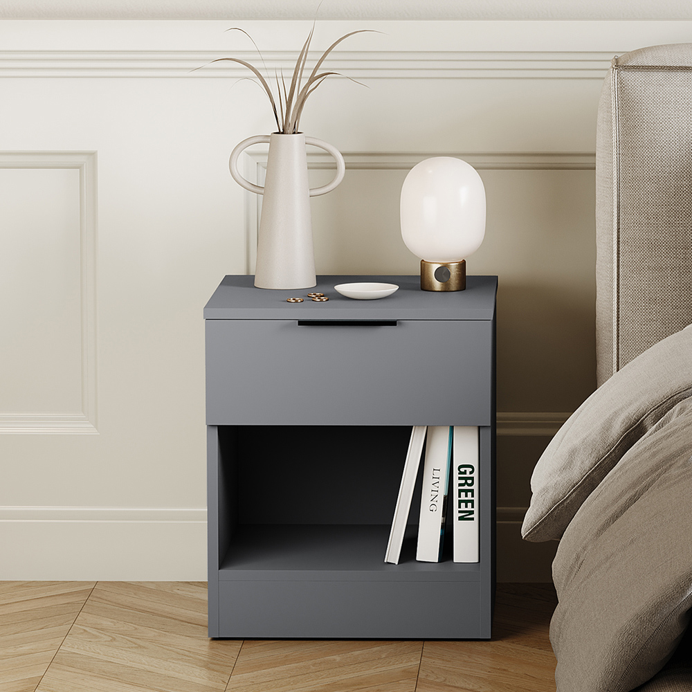 VIDA DESIGNS Terga Single Drawer Single Shelf Grey Bedside Cabinet Image 3