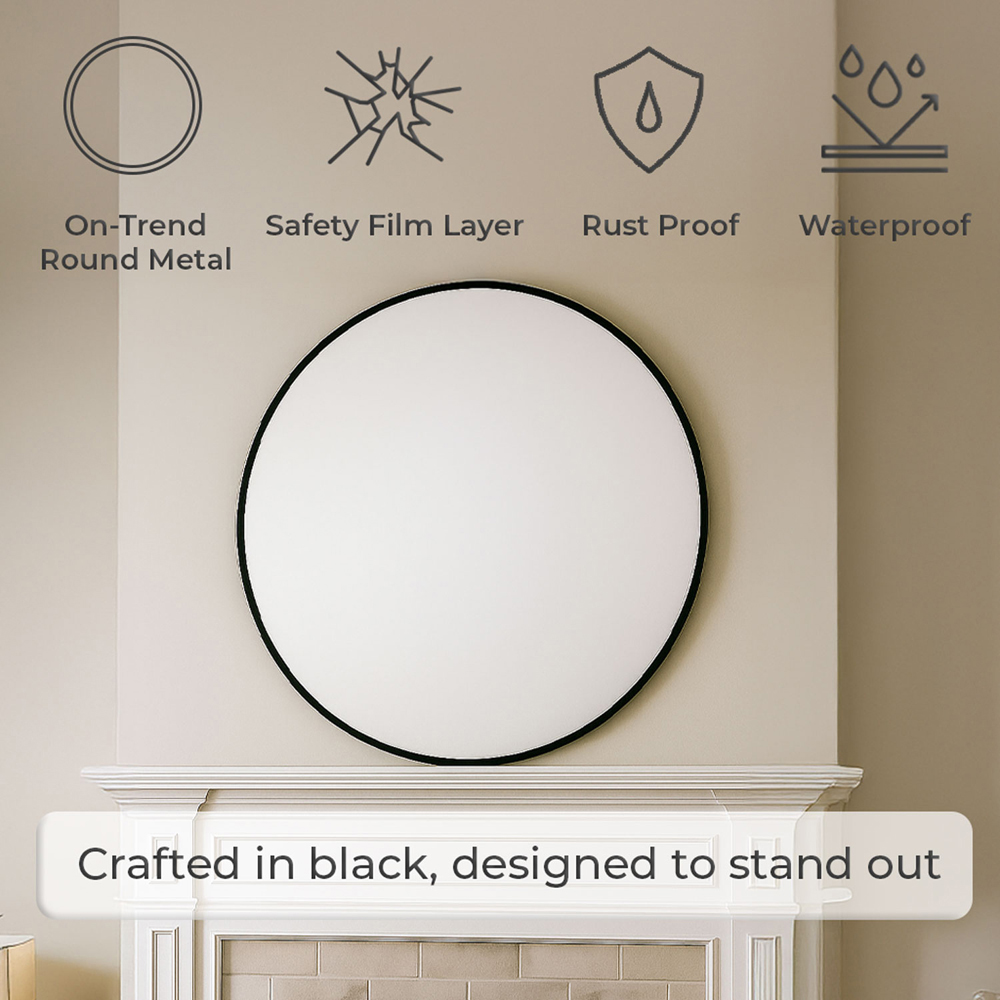 Neo Black Metal Frame Anti-Rust Wall Mounted Round Mirror 80cm Image 4