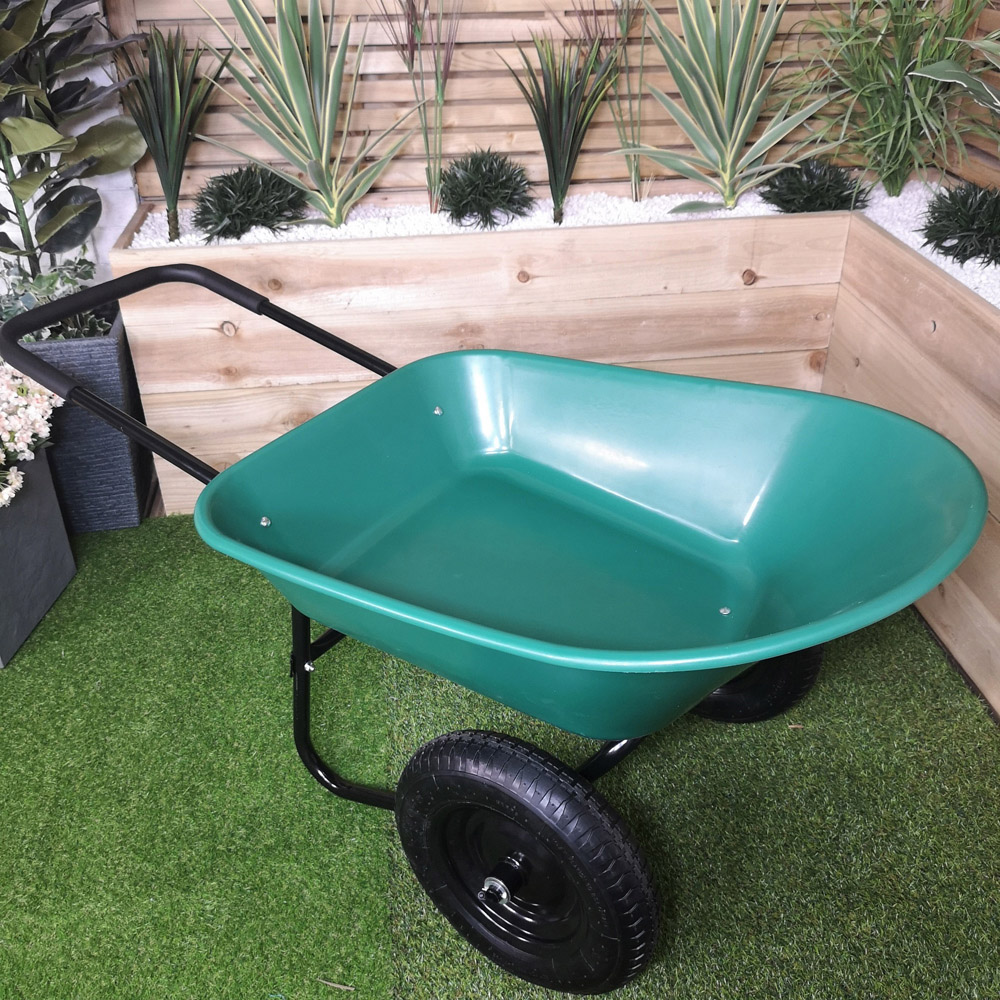 Samuel Alexander Green Heavy Duty Plastic Garden Wheelbarrow 150kg with 2 Wheels Image 2