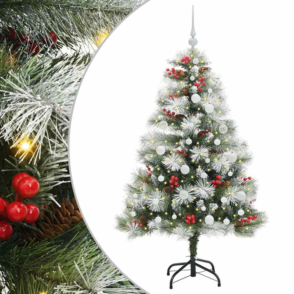 vidaXL Pre-Lit White Baubles Green Artificial Snow Flocked Christmas Tree 5ft Image 2