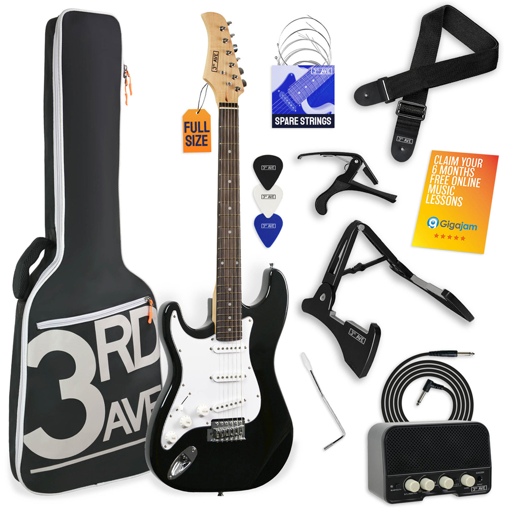 3rd Avenue Black Full Size Left Hand Electric Guitar Set Image 1