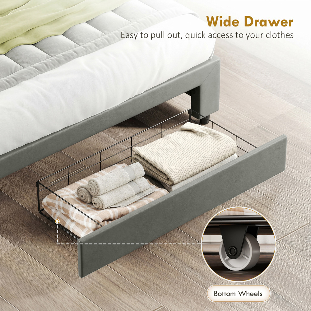 HOMCOM King Size Grey Bed Frame with Storage and Adjustable Headboard Image 6