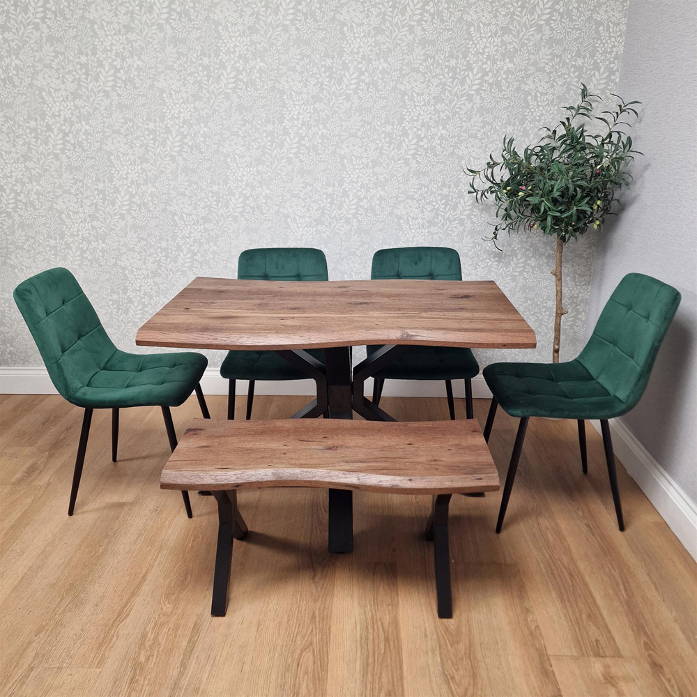 Kosy Koala 6 Seater Wooden Effect Velvet Dining Set with Bench Green Image 3