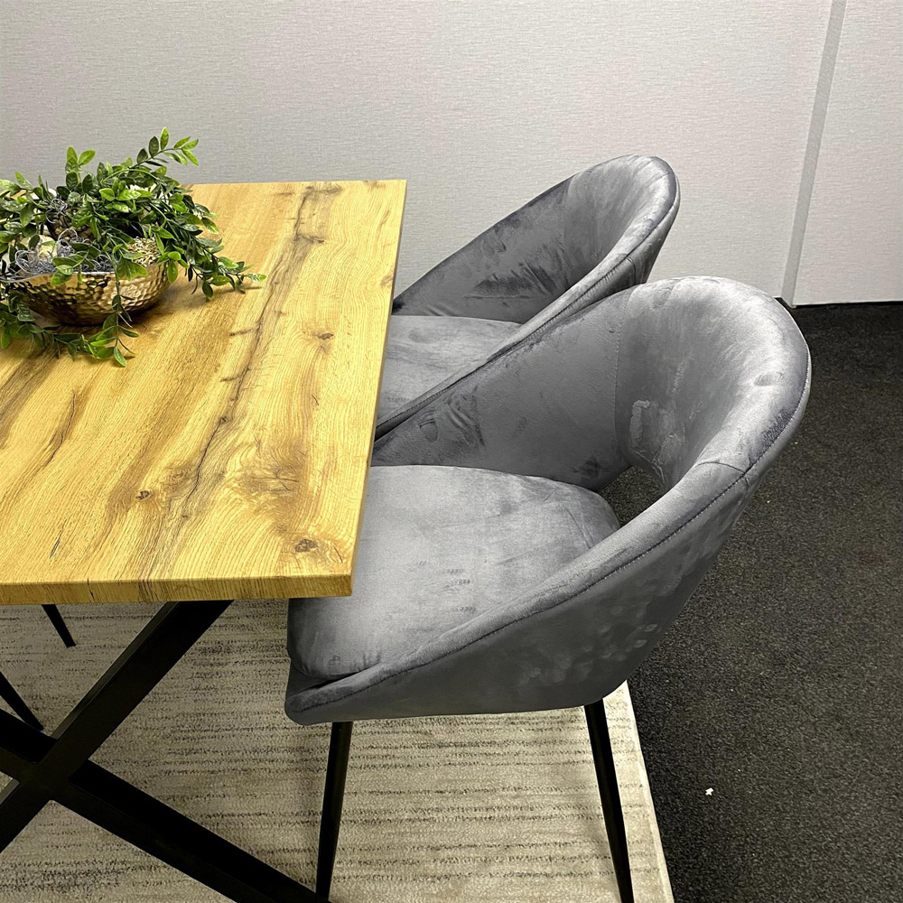 Kosy Koala 4 Seater Grey Velvet Wooden Dining Table Set Image 3