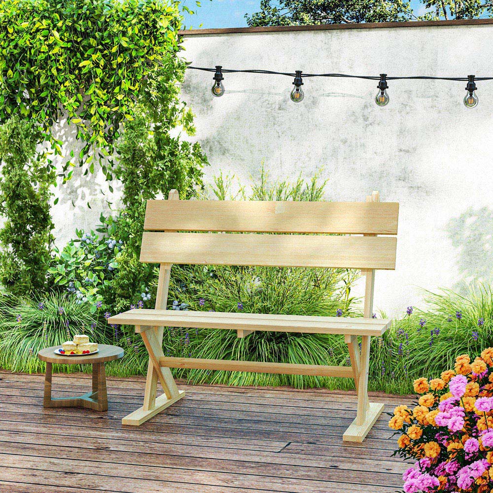 Outsunny 2 Seater Natural Wooden Garden Bench Image 4