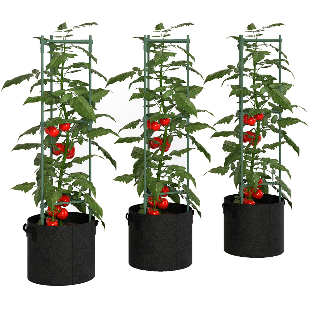 Outsunny 83.7L Grow Bag with 47.2 inch Plant Stake Tomato Cage Set 3 Pack Image 1