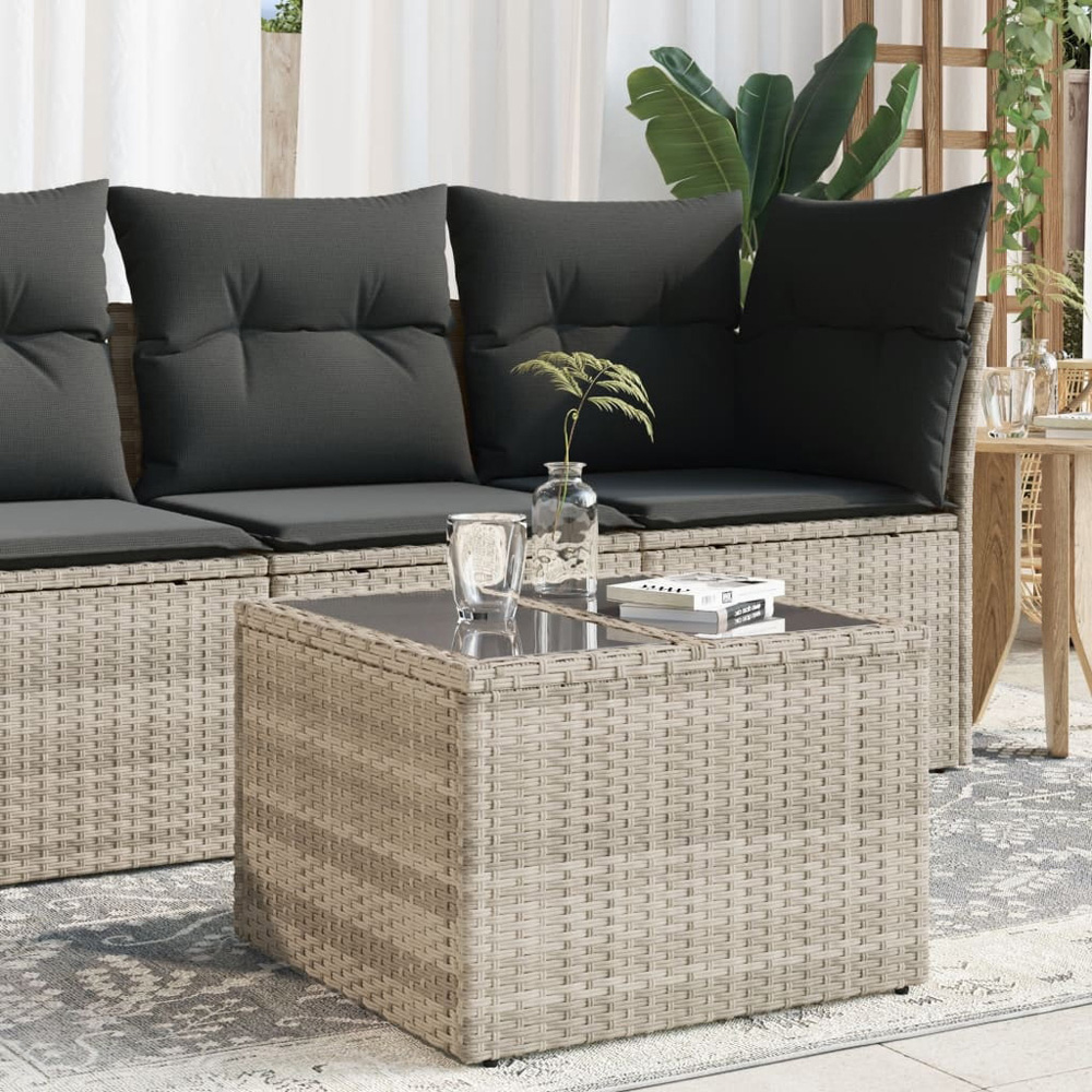 Walplus Light Grey Poly Rattan Glass Top Garden Coffee Table Image 6