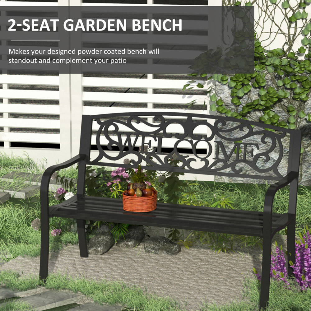 Outsunny 2 Seater Welcome Metal Bench Image 4