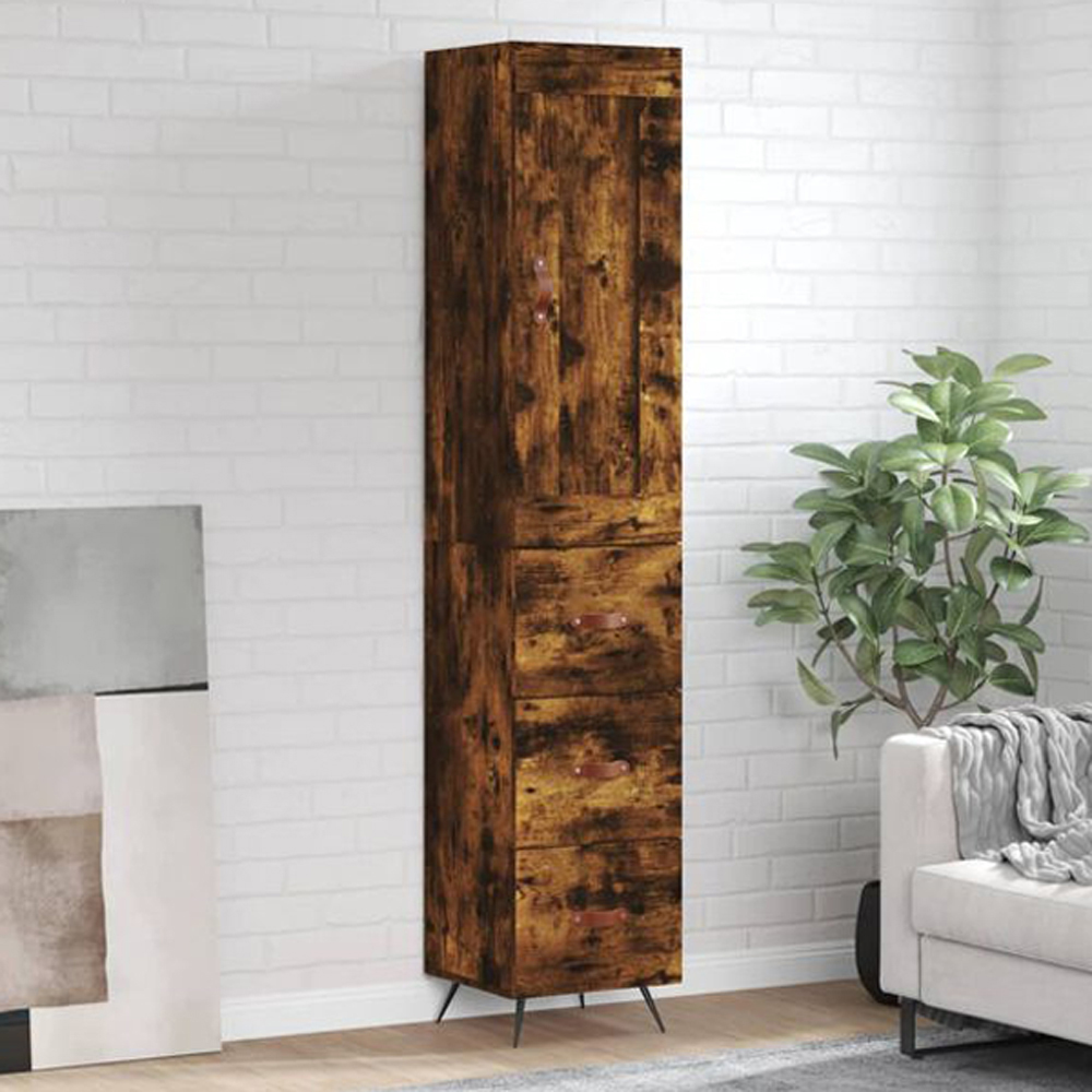 vidaXL Single Door 3 Drawer Smoked Oak Highboard Image 1