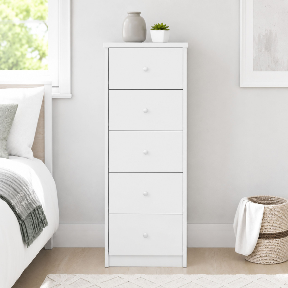 Core Products Erin 5 Drawer White Finish Narrow Chest of Drawers  Image 5