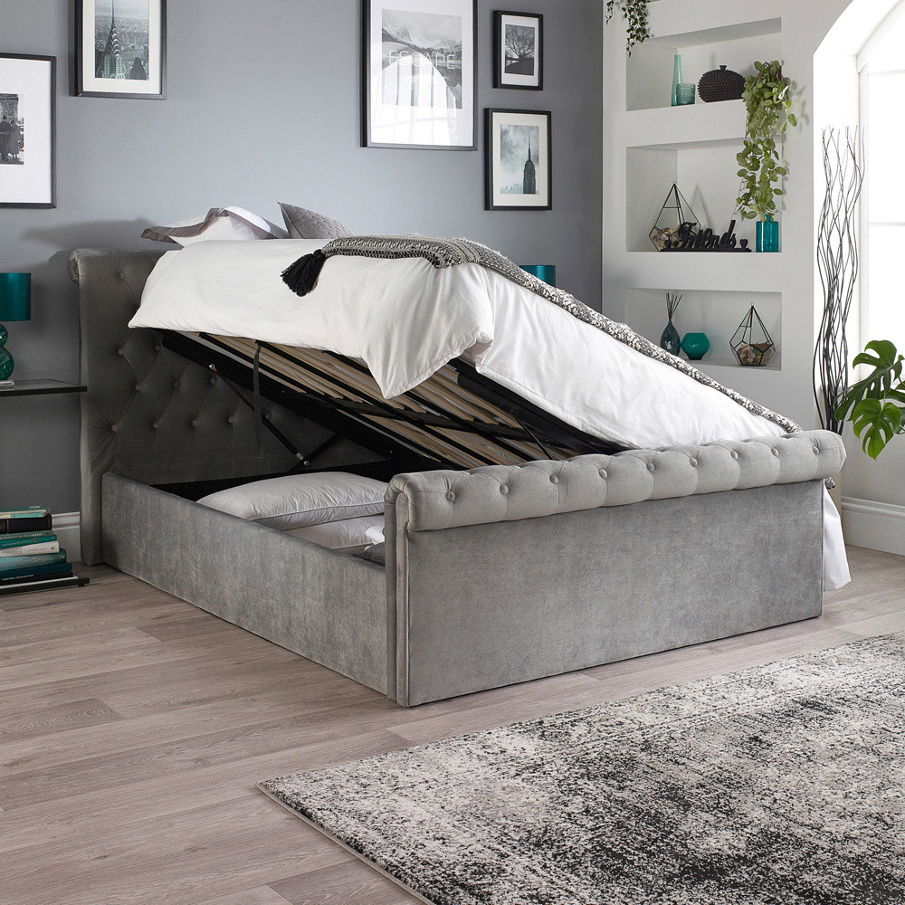 Aspire Chesterfield Small Double Grey Ottoman Bed Image 7