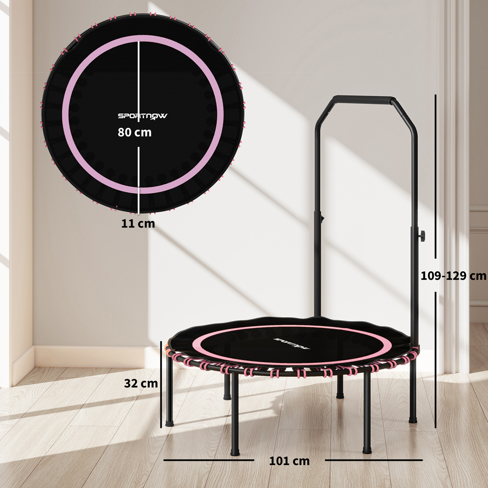 SPORTNOW 3.3ft Pink Foldable Rebounder Mini Trampoline with Handle Image 9