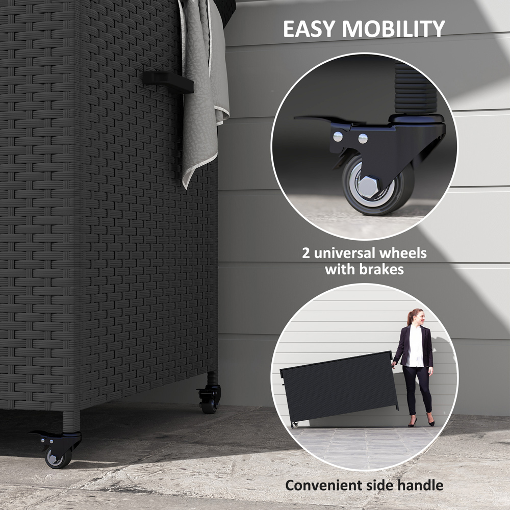 Outsunny Black Rattan Garden Storage Box with Gas Lift Lid and Wheels 627L Image 6