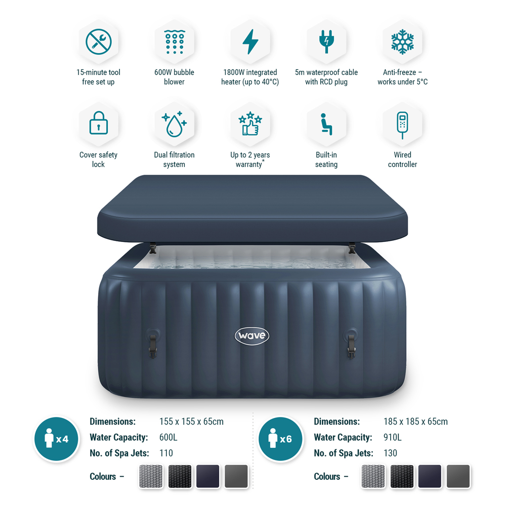 Wave Spas Pacific 4 Person Navy Square Inflatable Hot Tub with EnergySave Bundle Image 5
