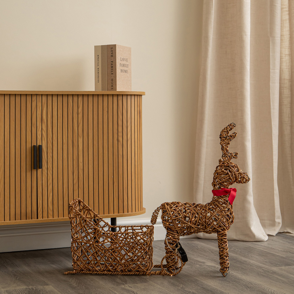 Samuel Alexander 120 Warm White LED Light-Up Rattan Reindeer and Sleigh Christmas Decoration 82cm Image 4