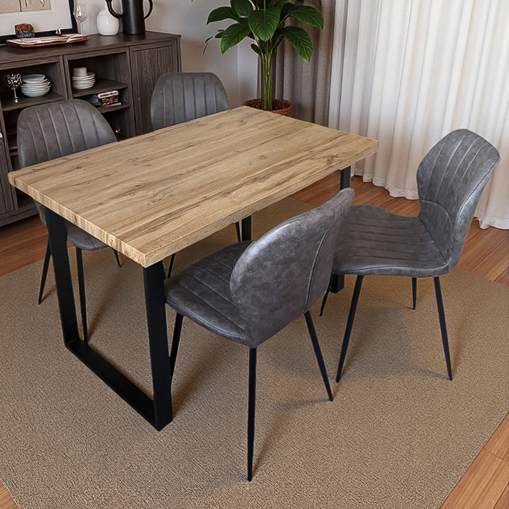 Indoor Living Colorado 4 Seater Grey Jaydn Leather Dining Table Set Image 8