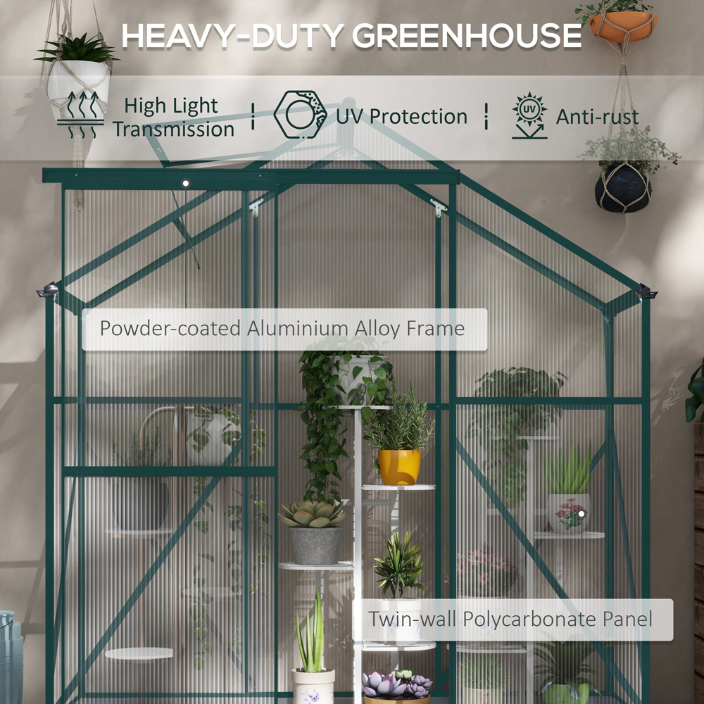 Outsunny 6 x 2.5ft Green Aluminium Polycarbonate Greenhouse Image 3