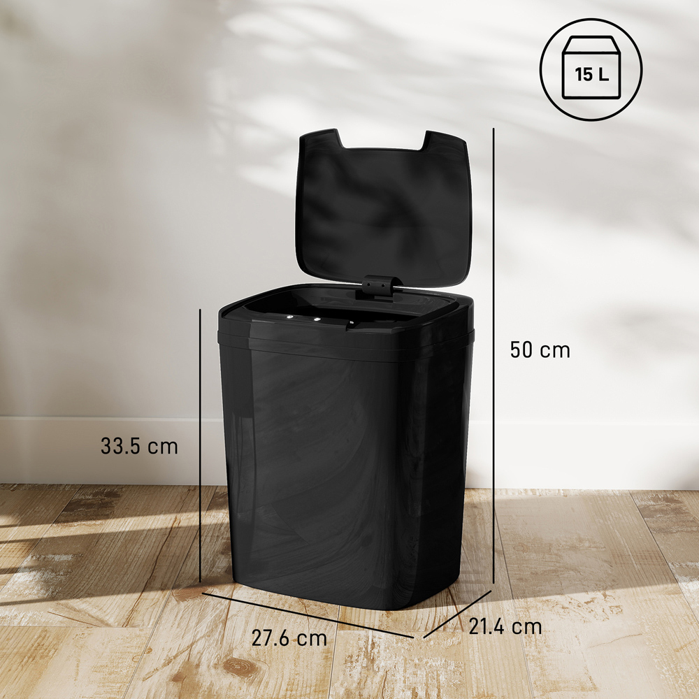 HOMCOM Black Automatic Kitchen Sensor Bin 15L Image 9