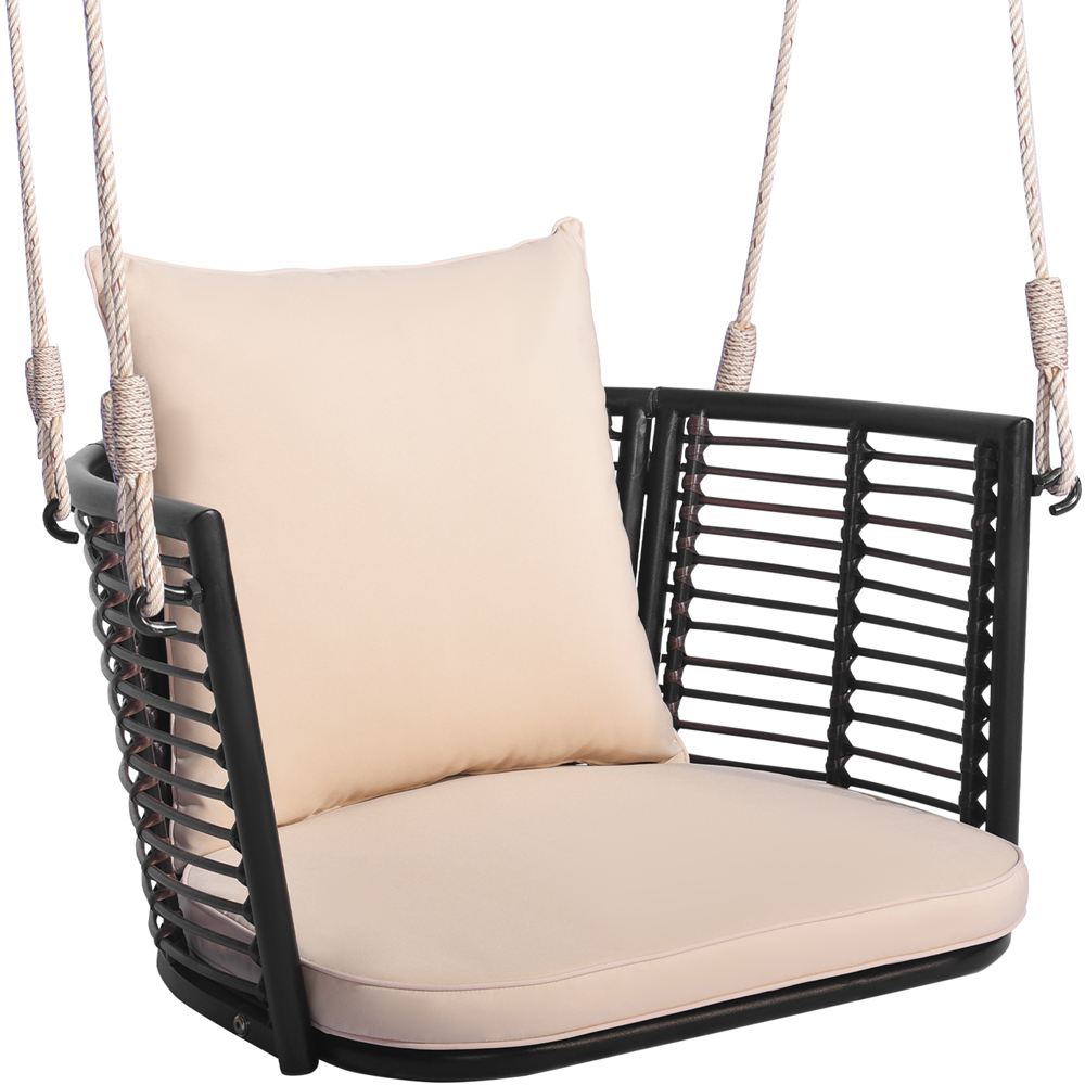 Costway Single Seater Brown Rattan Swing Basket Chair with Cushion Image 2