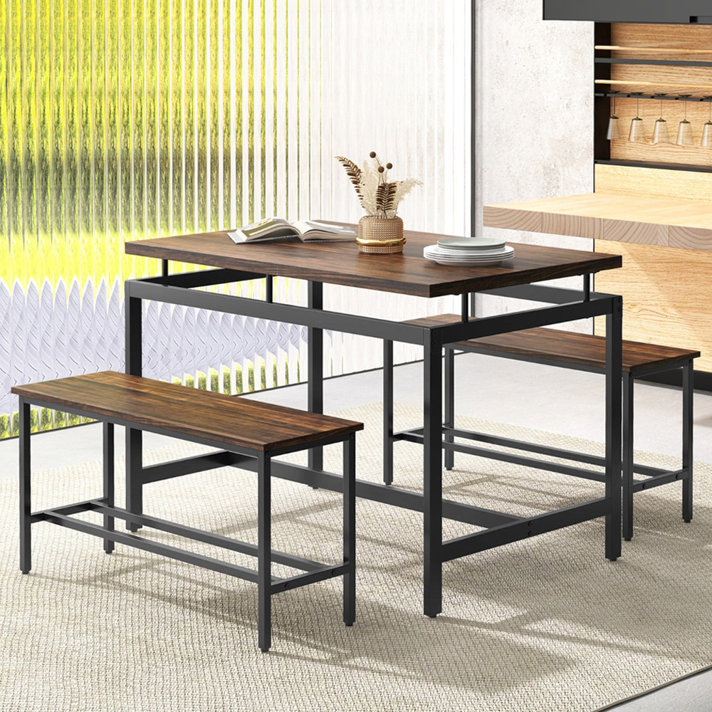 Costway 4 Seater Dining Bench Set Brown Image 1