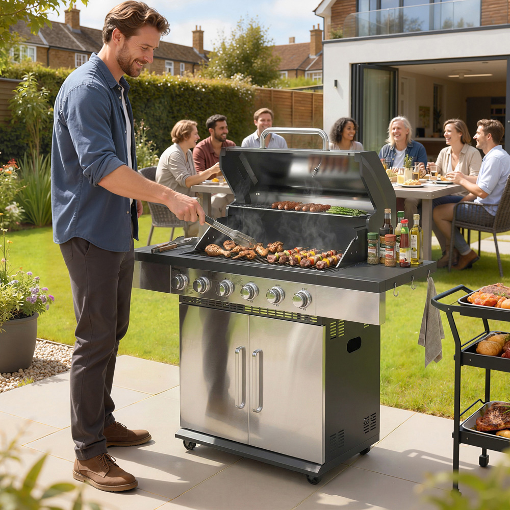 Outsunny Silver 6 Burner Portable Liquid Propane Gas BBQ Grill Image 2