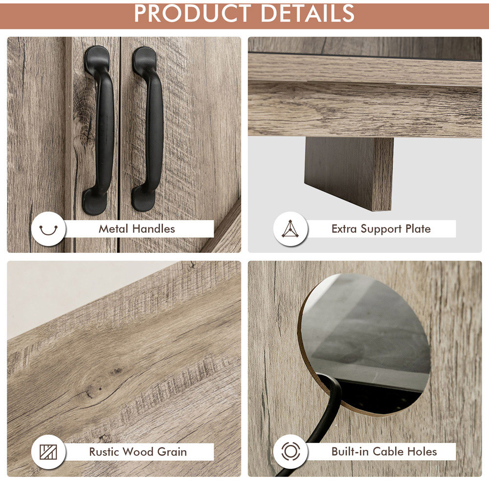 Costway Sliding Door Farmhouse Grey TV Unit Image 5