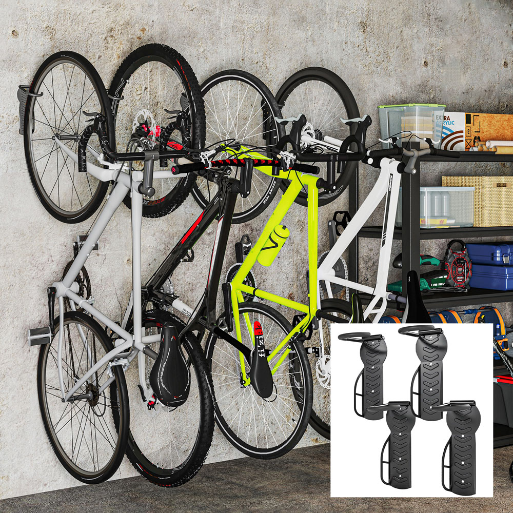 SPORTNOW Heavy Duty Wall Mounted Bike Rack with 4 Pack Image 4
