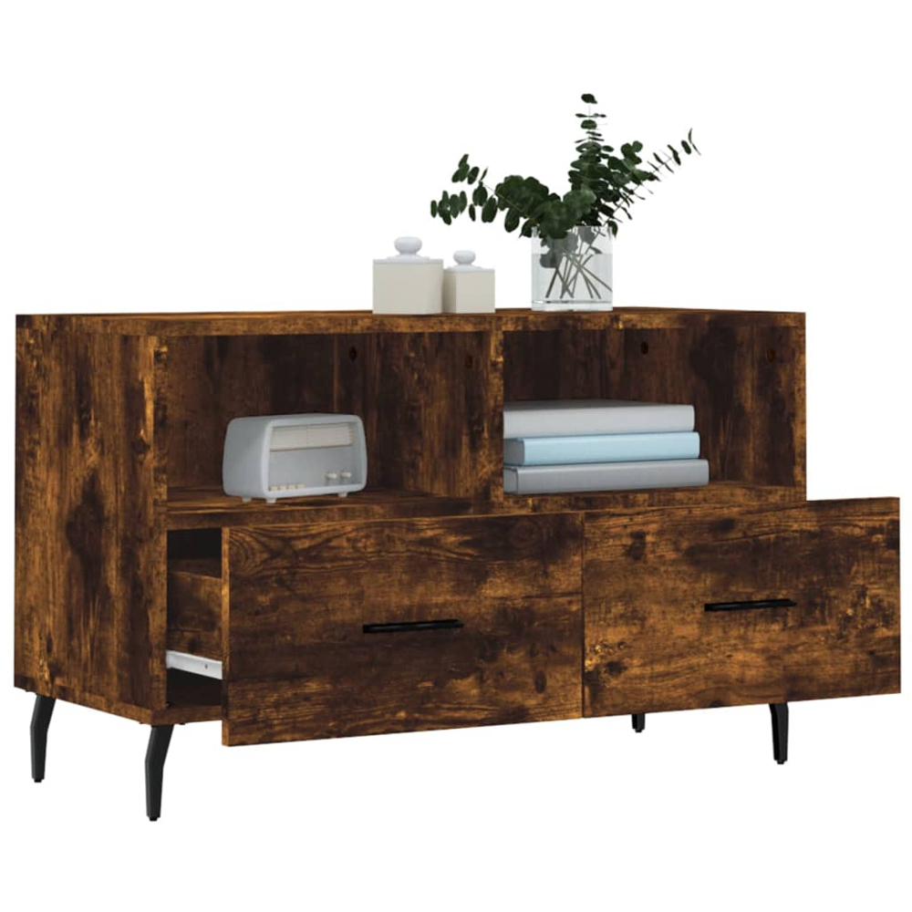 vidaXL 2 Drawer 2 Shelf Smoked Oak Small TV Cabinet Image 4
