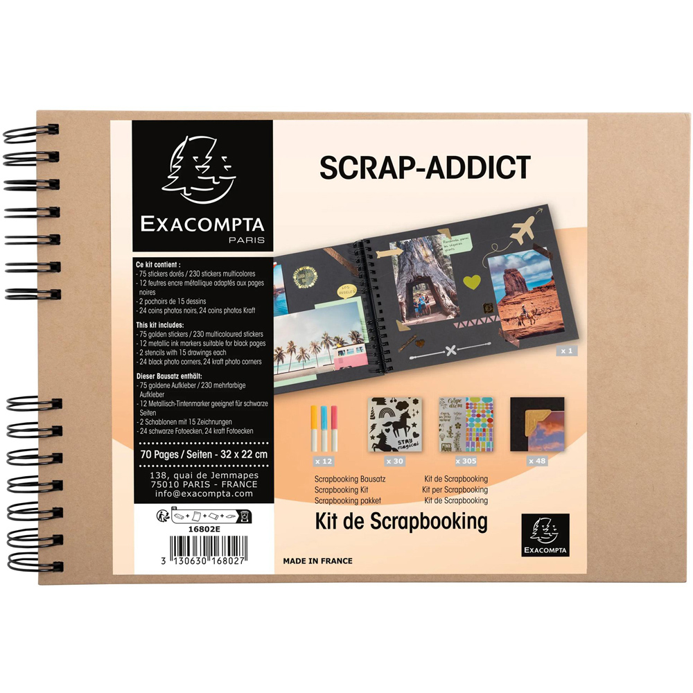 Exacompta Scrap-Addict Brown Kraft Spiral Scrapbook Kit 70 Pages 210 Photos Image 3