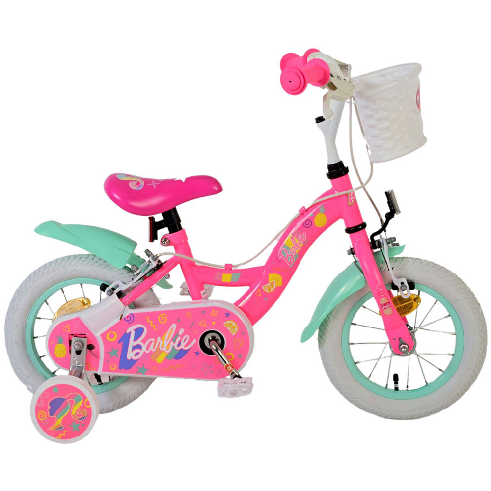Volare Barbie Kids 12 inch Pink Bike with Stabilisers and Basket Image 6