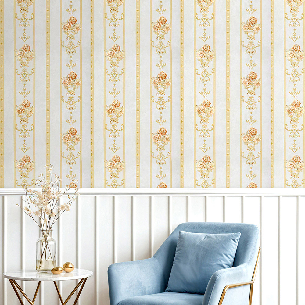 Living and Home Floral Pattern Rectangle 3D Embossed Gold Non-Pasted Wallpaper Image 7