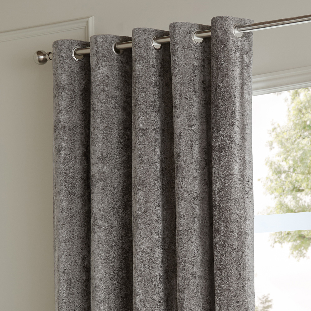 Paoletti Lustre Pewter Velvet Fully Lined Eyelet Curtains 168 x 183cm Image 3