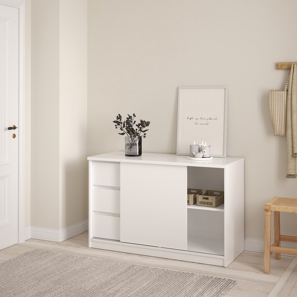 Florence Single Door 3 Drawer White High Gloss Sliding Storage Unit Image 6