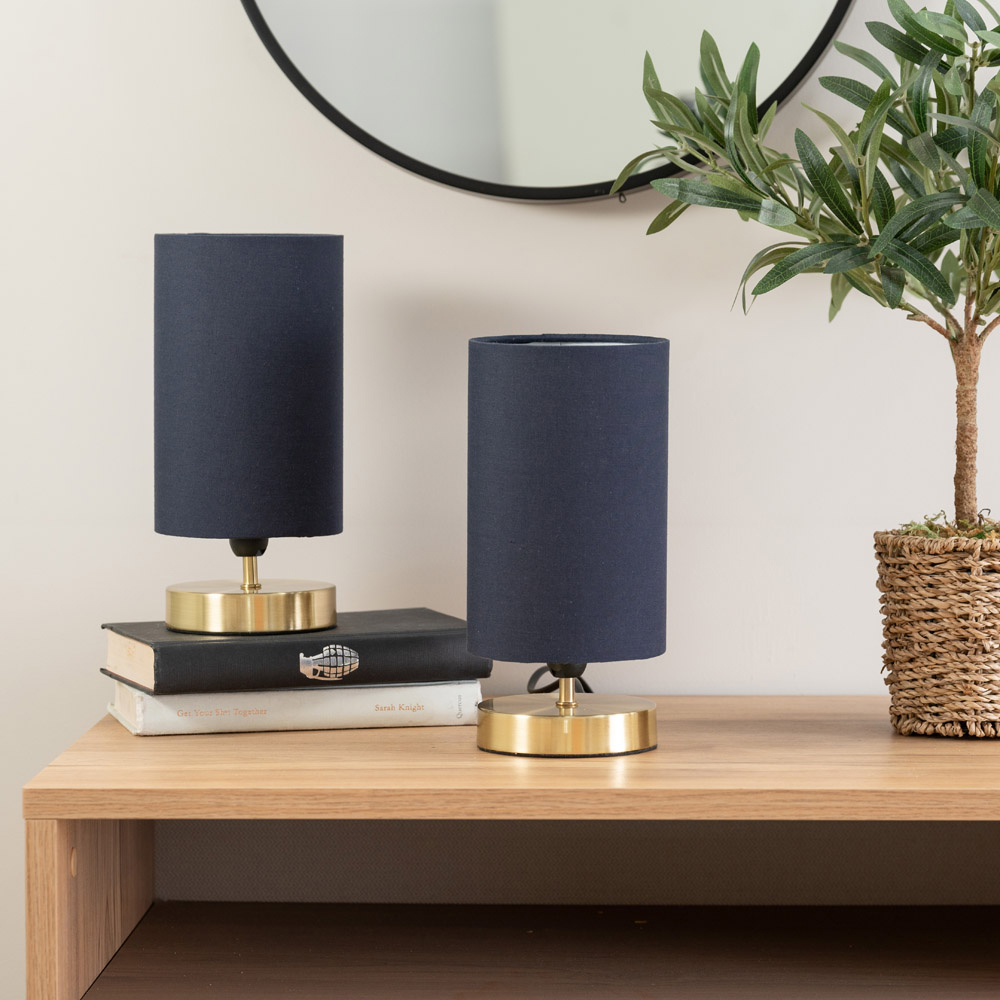 ValueLights Francis Brushed Gold and Navy Shade Dimmable Touch LED Table Lamp Image 3