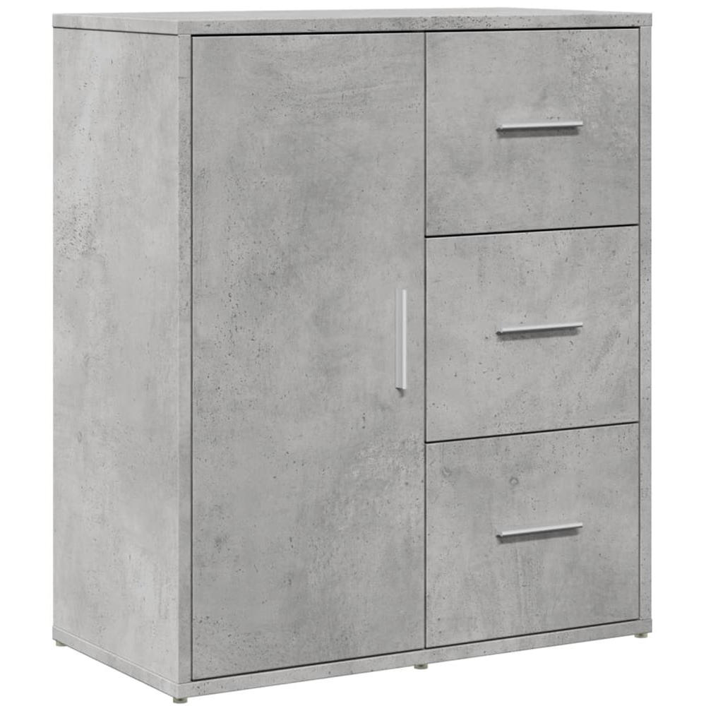 vidaXL Single Door 3 Drawer Concrete Grey Wooden Sideboard Set of 2 Image 3