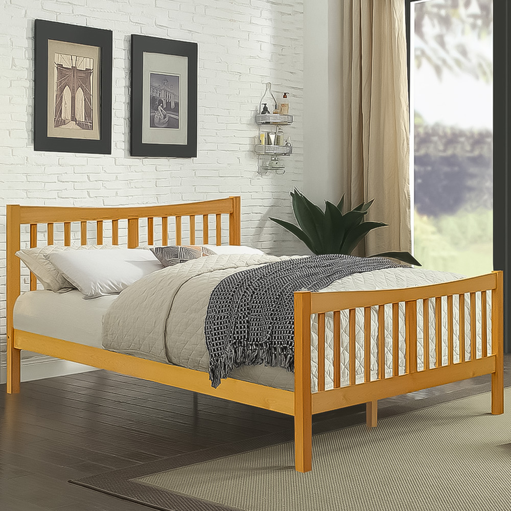 Brooklyn Double Caramel Solid Wooden Country Bed Frame Image 1