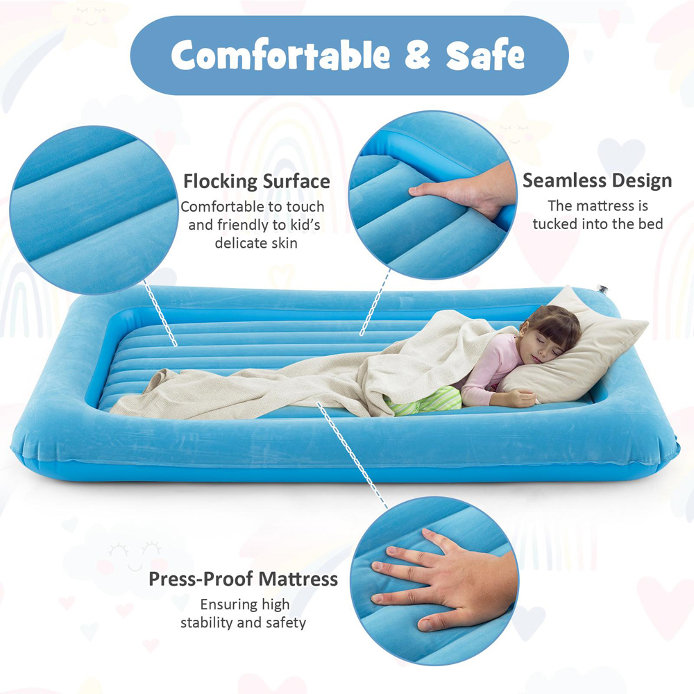 Costway Blue Inflatable Toddler Travel Bed with Electric Pump Image 4