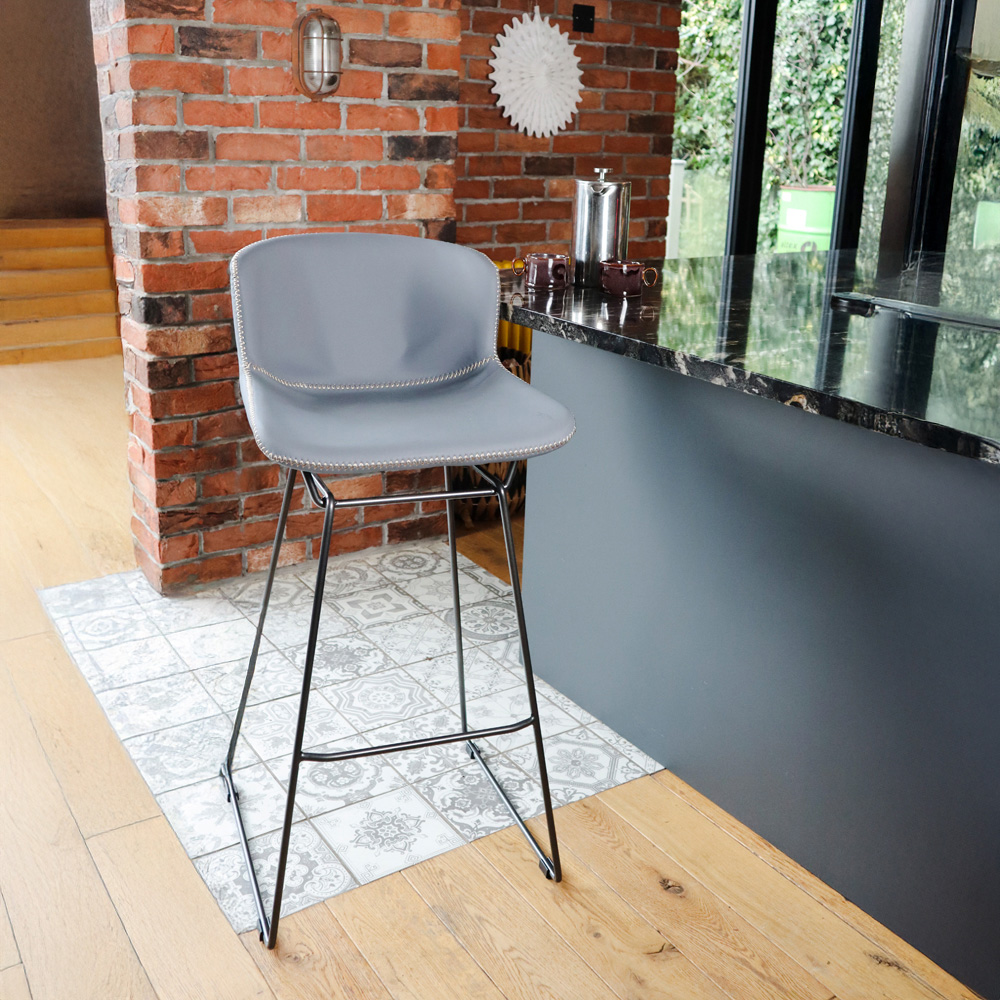 MMT Furniture Designs Grey PU Leather Retro Bar Stool with Sleigh Legs Set of 2 Image 3