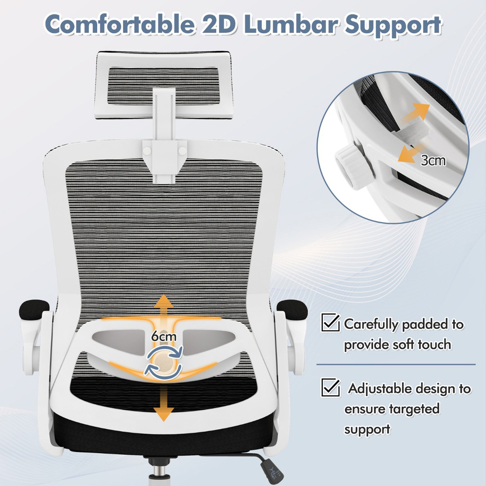Costway White Ergonomic Office Chair with Lumbar Support Image 7