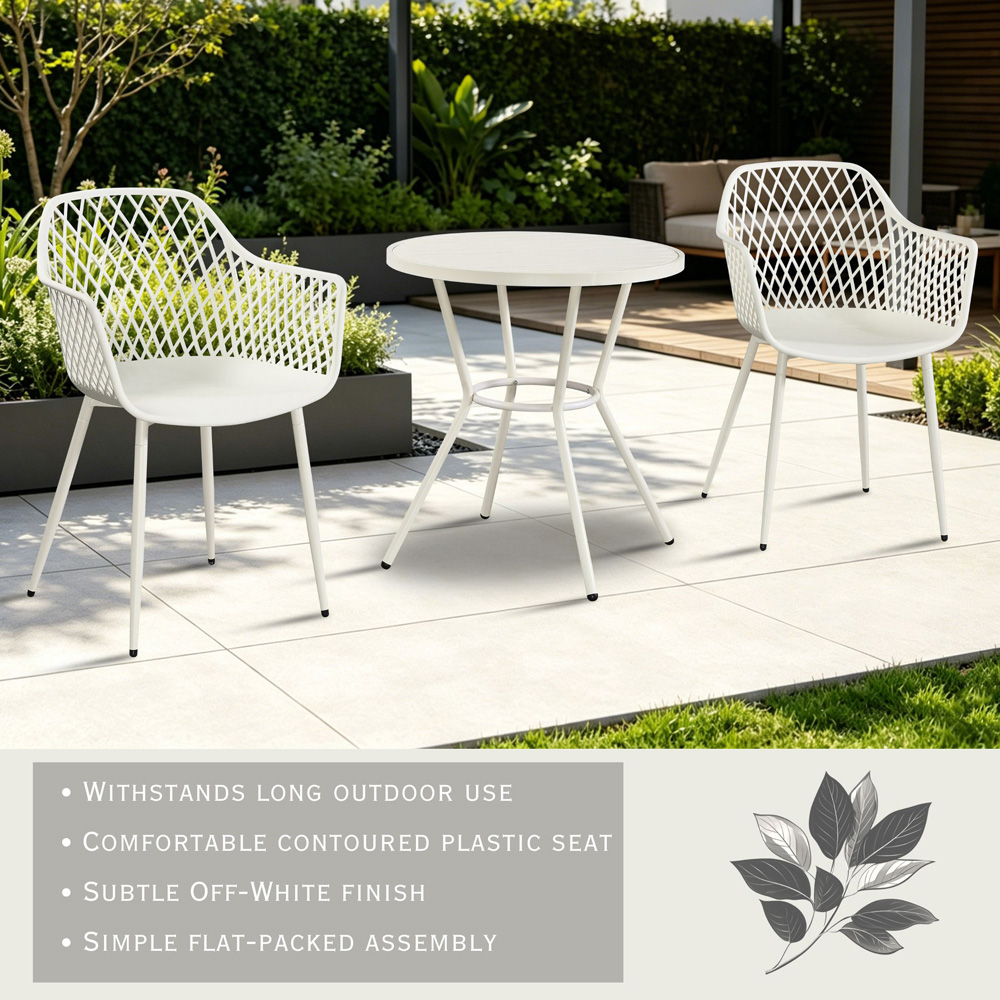 Core Products 2 Seater White Lattice Design Round Plastic Table Garden Bistro Set Image 7