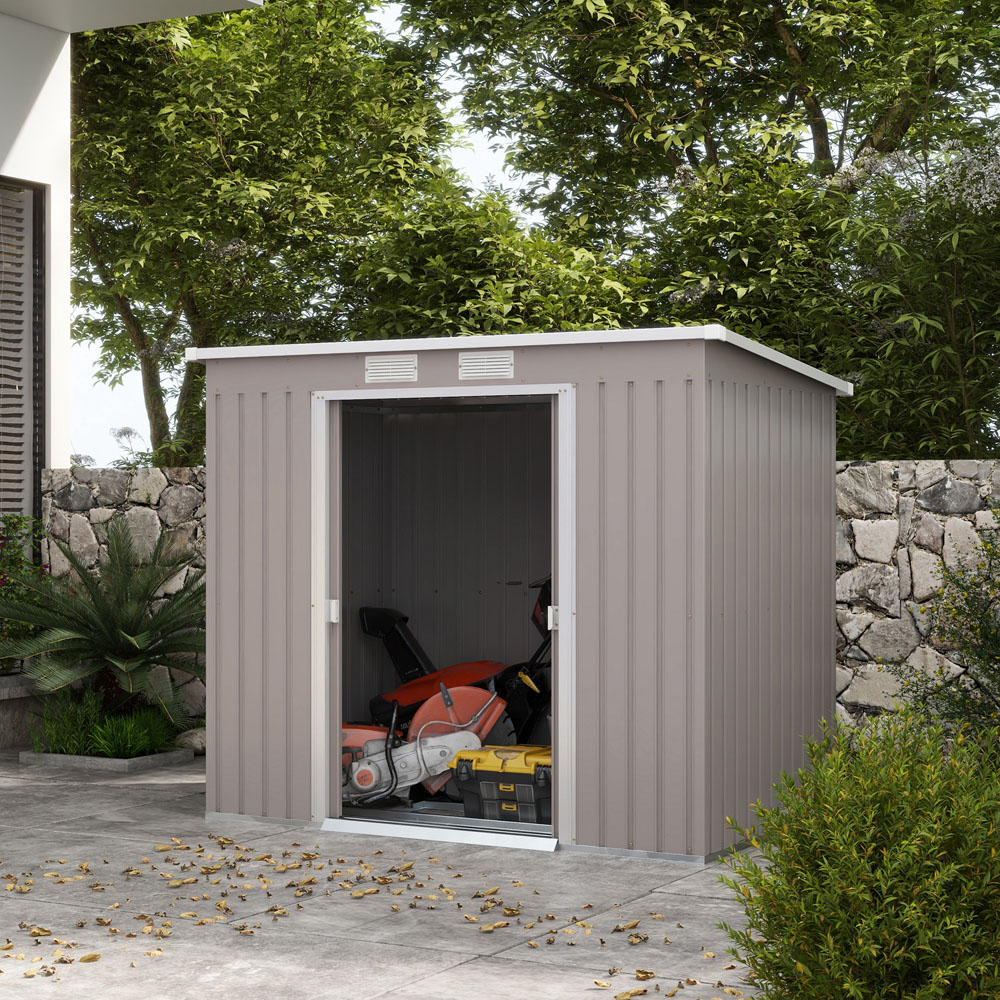 Outsunny Grey Metal Garden Shed with Sloped Roof and Air Vents Image 2
