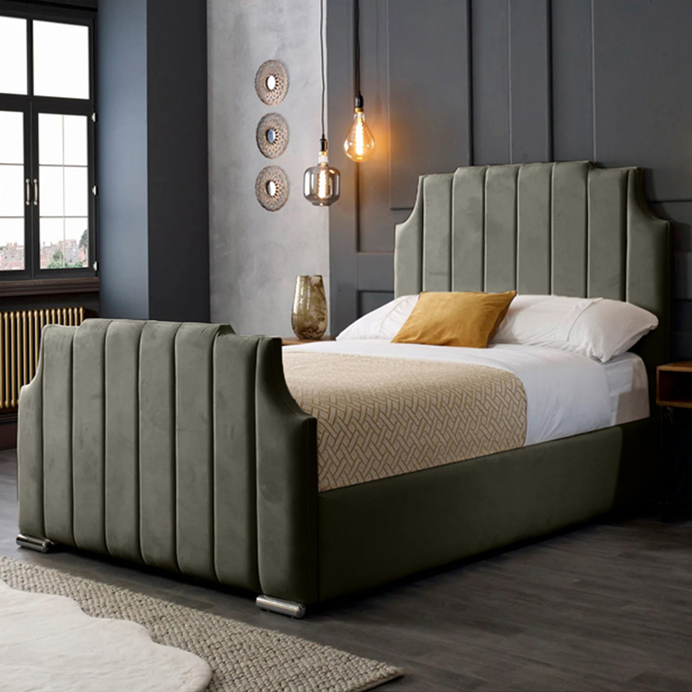 Eleganza Home Nelson Super King Size Grey Plush Velvet Bed Frame with Headboard Image 1