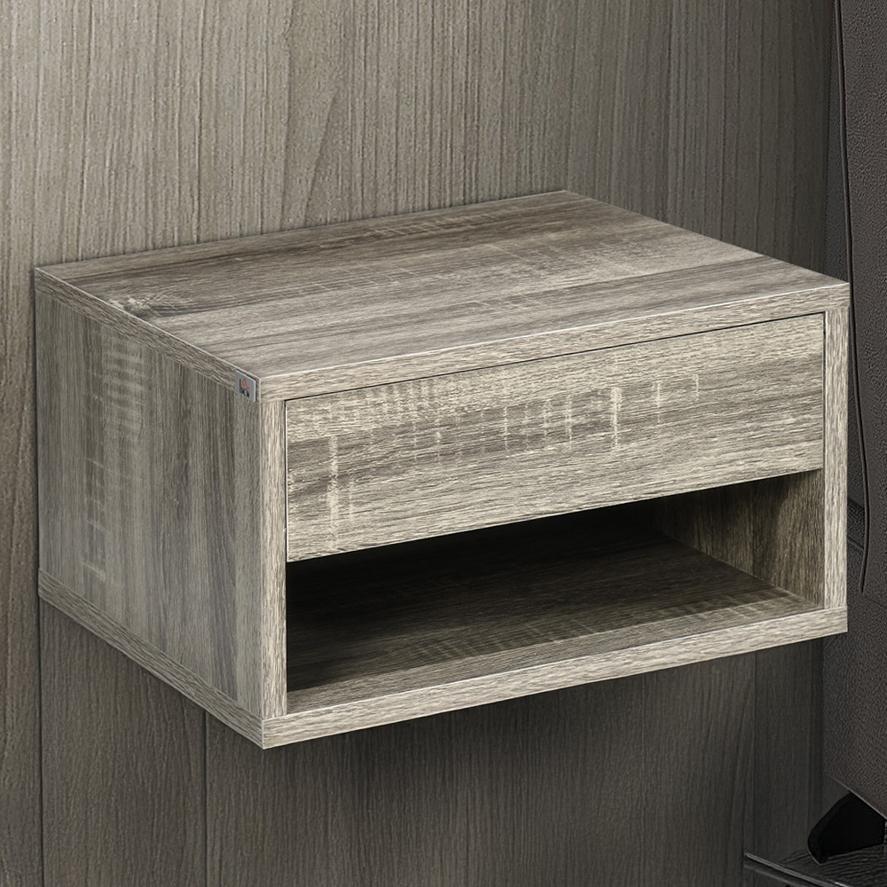 Portland Single Drawer Brown Floating Bedside Table Set of 2 Image 1