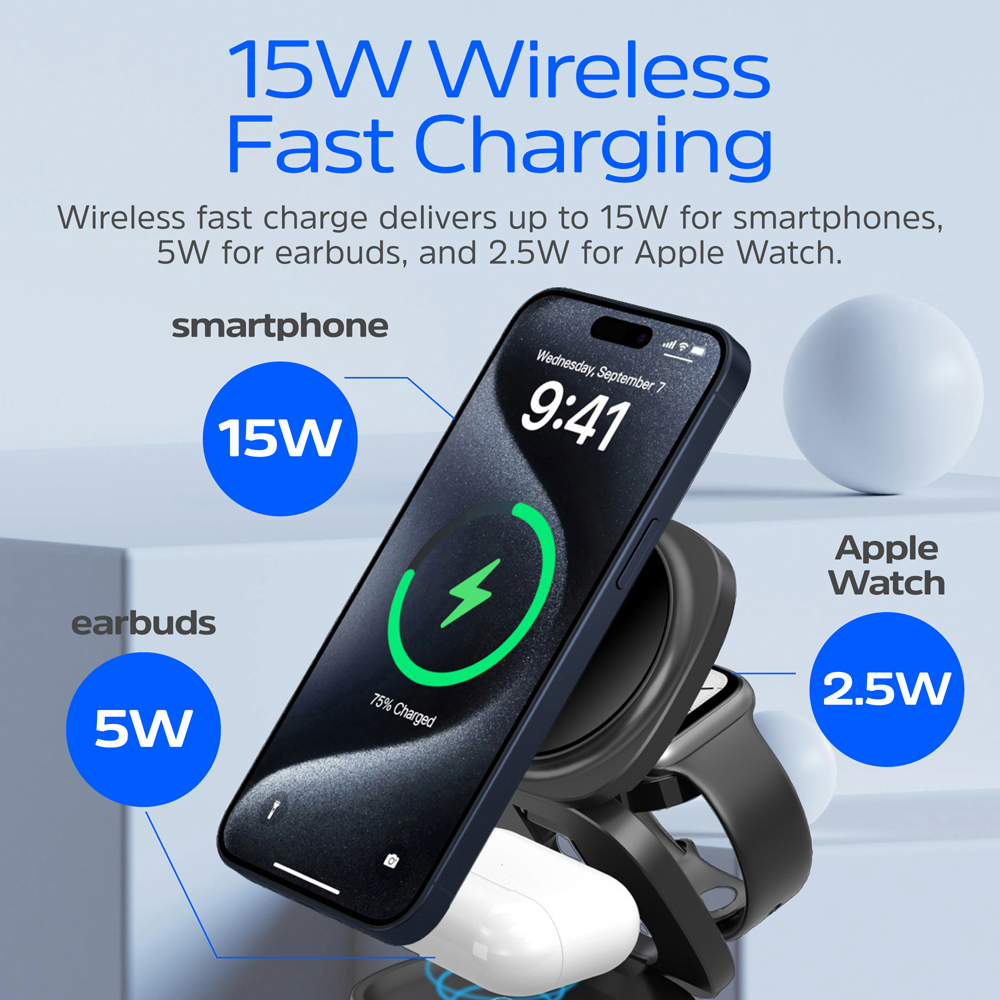 Energizer 5-in-1 Black QI Wireless Charging Stand with Dock 15W Image 8