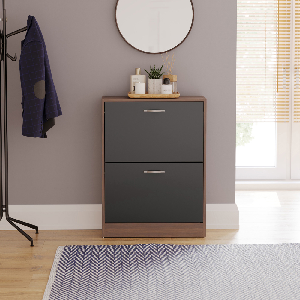 VIDA DESIGNS Walnut and Black 2 Drawer Shoe Cabinet Image 3