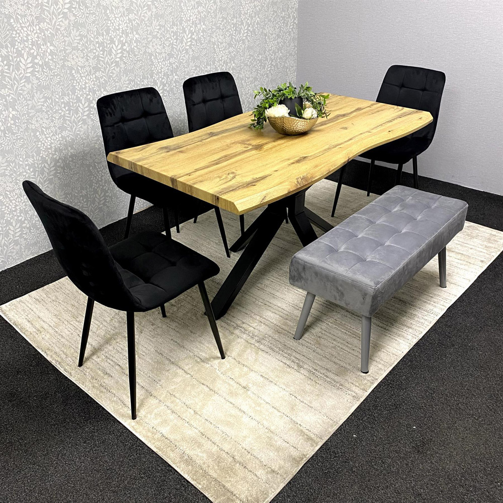 Kosy Koala 6 Seater Wood and Velvet Dining Table Set with Bench Black and Grey Image 6
