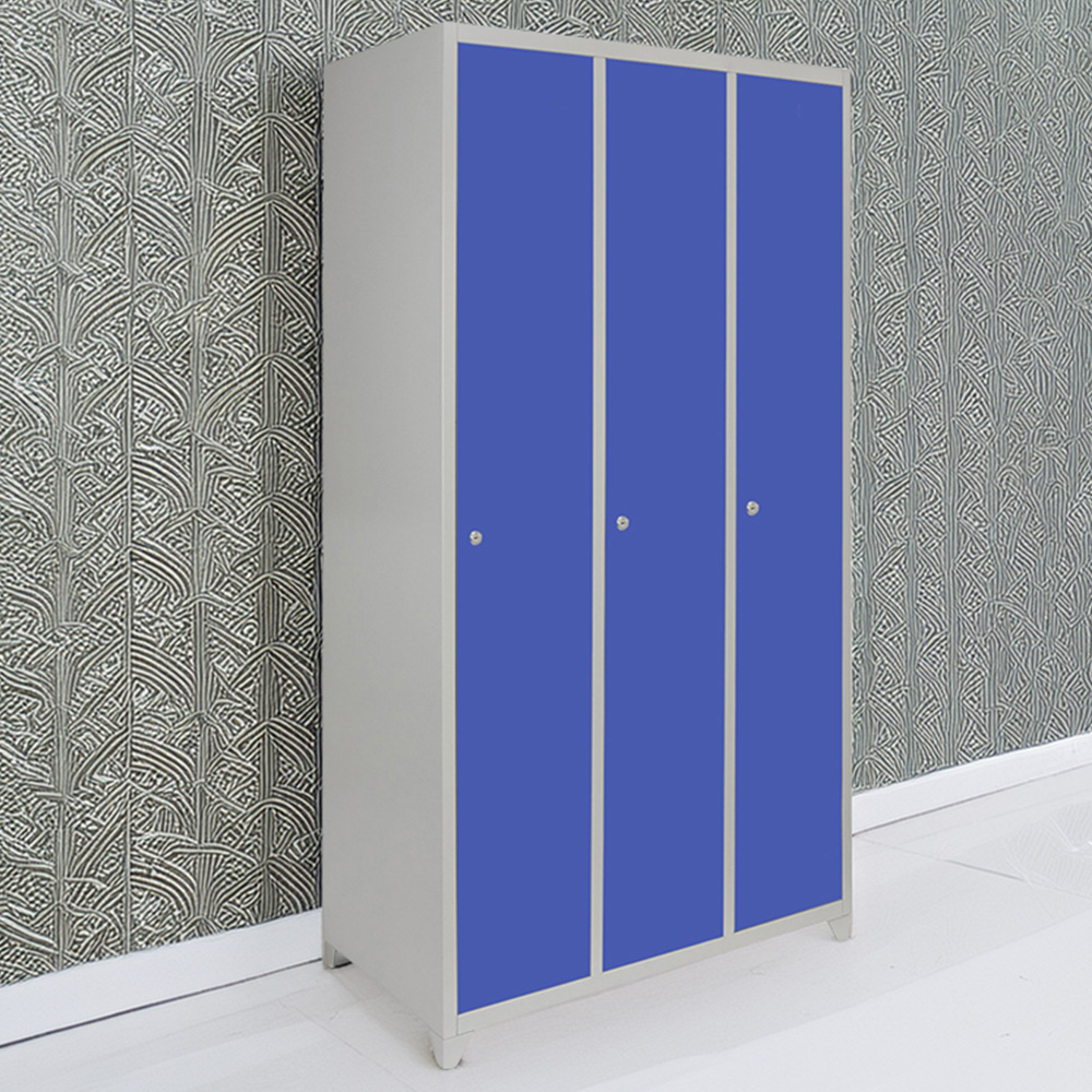 MonsterShop 3 Door Blue Wide Metal Storage Locker Image 1