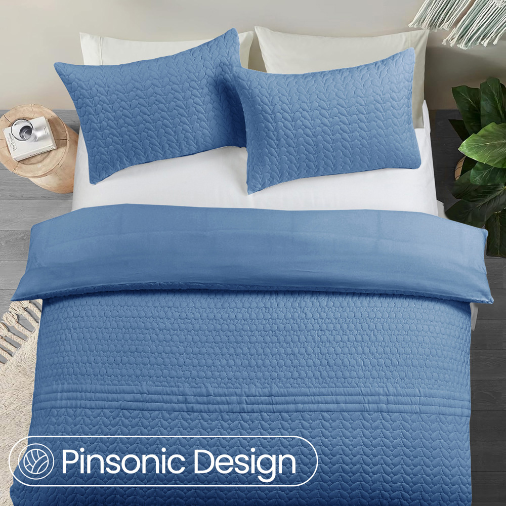Velosso Kinsley Super King Size Blue Quilted Duvet Cover Set Image 2
