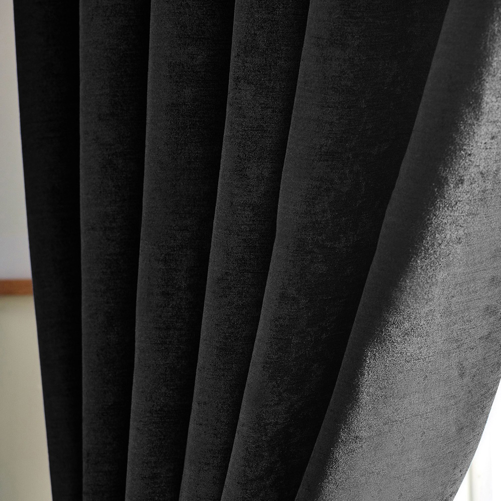 Alan Symonds Black Chenille Blackout Pencil Pleat Curtains 168cm x 137cm Image 3